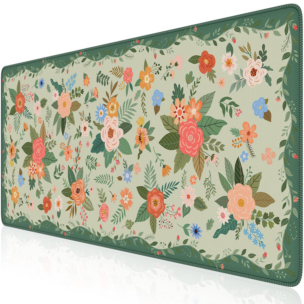 HAOCOO Green Floral Keyboard Pad, 35.4" x 15.7" Computer Pad for Dorm Room