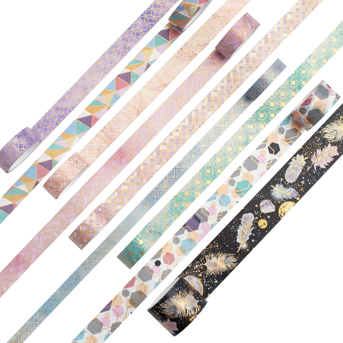 YUBBAEX Mystic Gold Washi Tape Set Wide Silver Foil Masking Tape Decorative for Arts, DIY Crafts