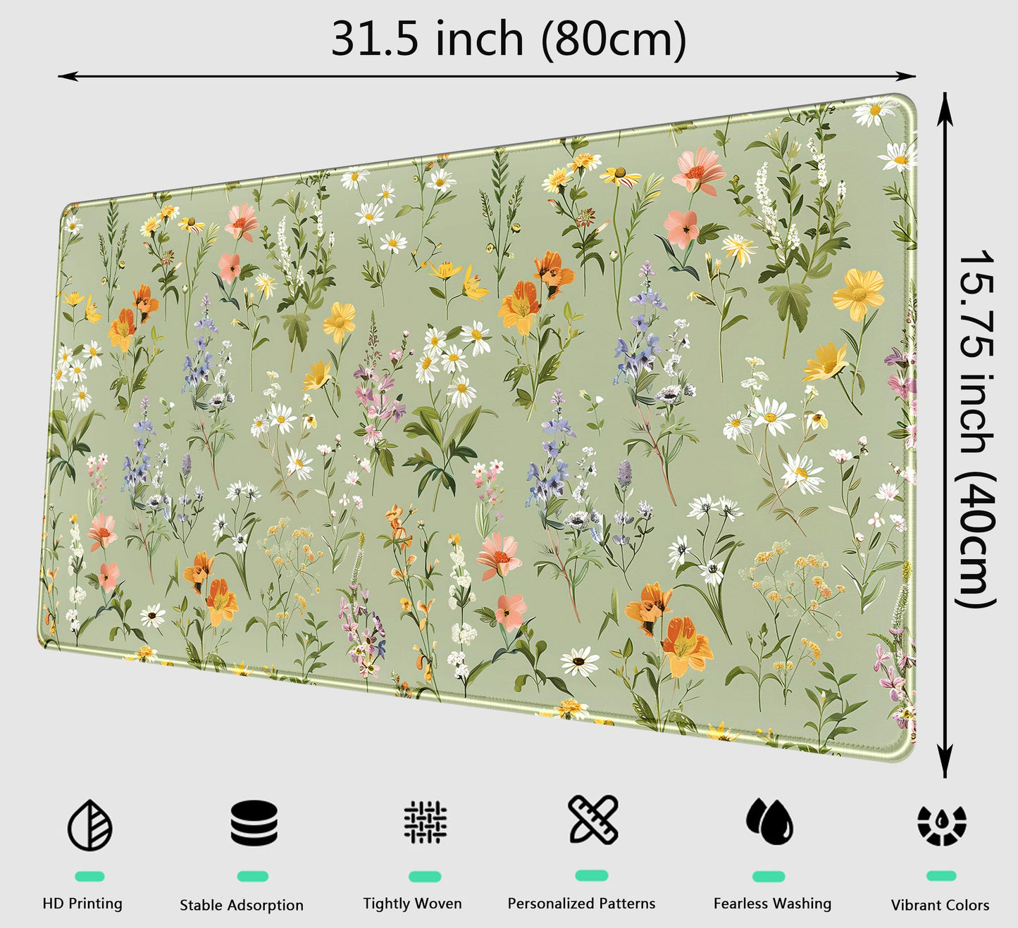 Cute Green Large Gaming Mouse Pad XXL Mousepad Sage Desk Mat with Stitched Edges, Aesthetic