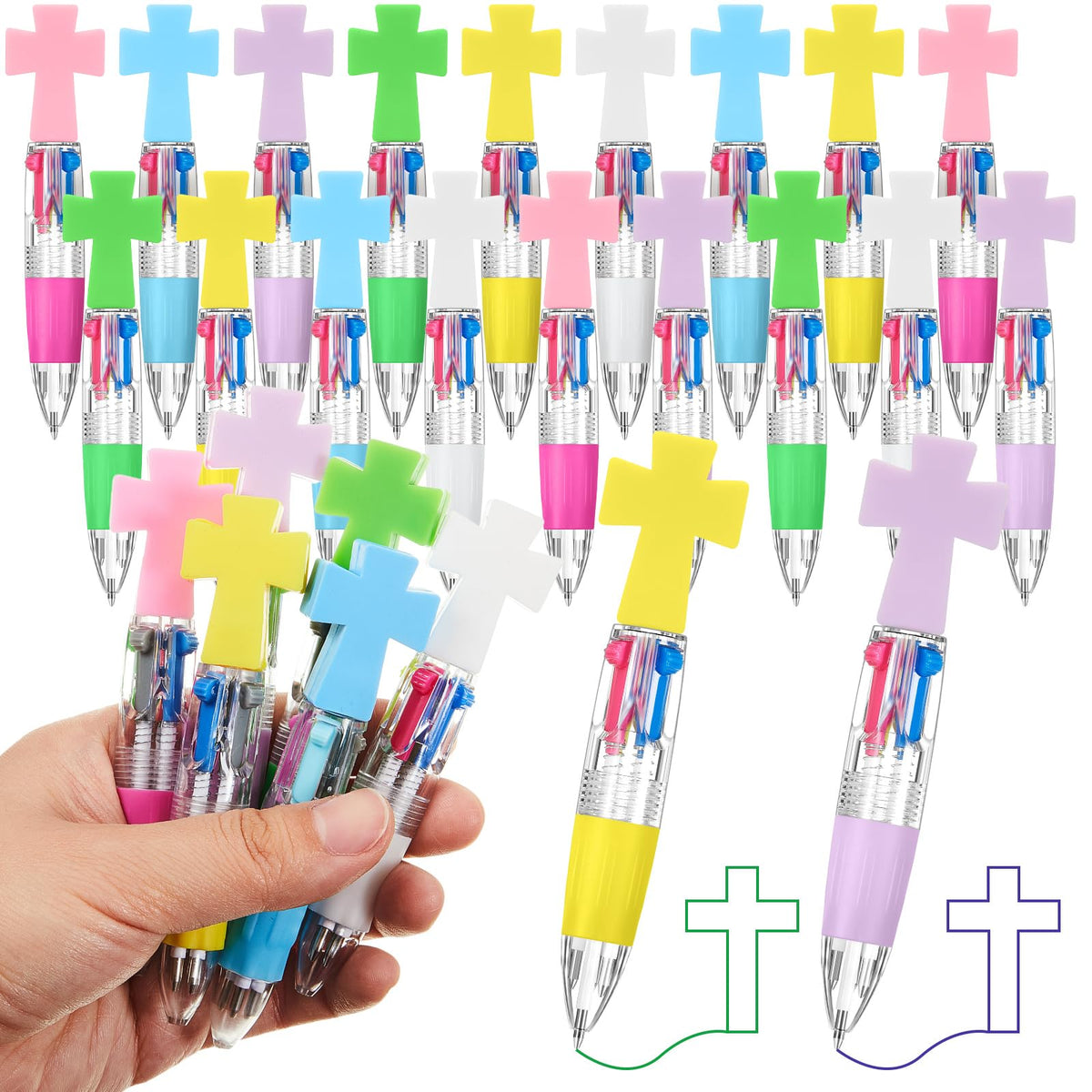 Kosiz 18 Pcs 4 in 1 0.5mm Cross Multicolor Ballpoint Pens Christian Gifts