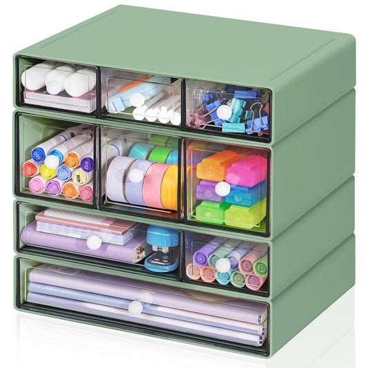 FODIENS Desk Storage Organizer with 9 Drawers, 4 Tiers Stackable Desktop Craft Storage Drawers