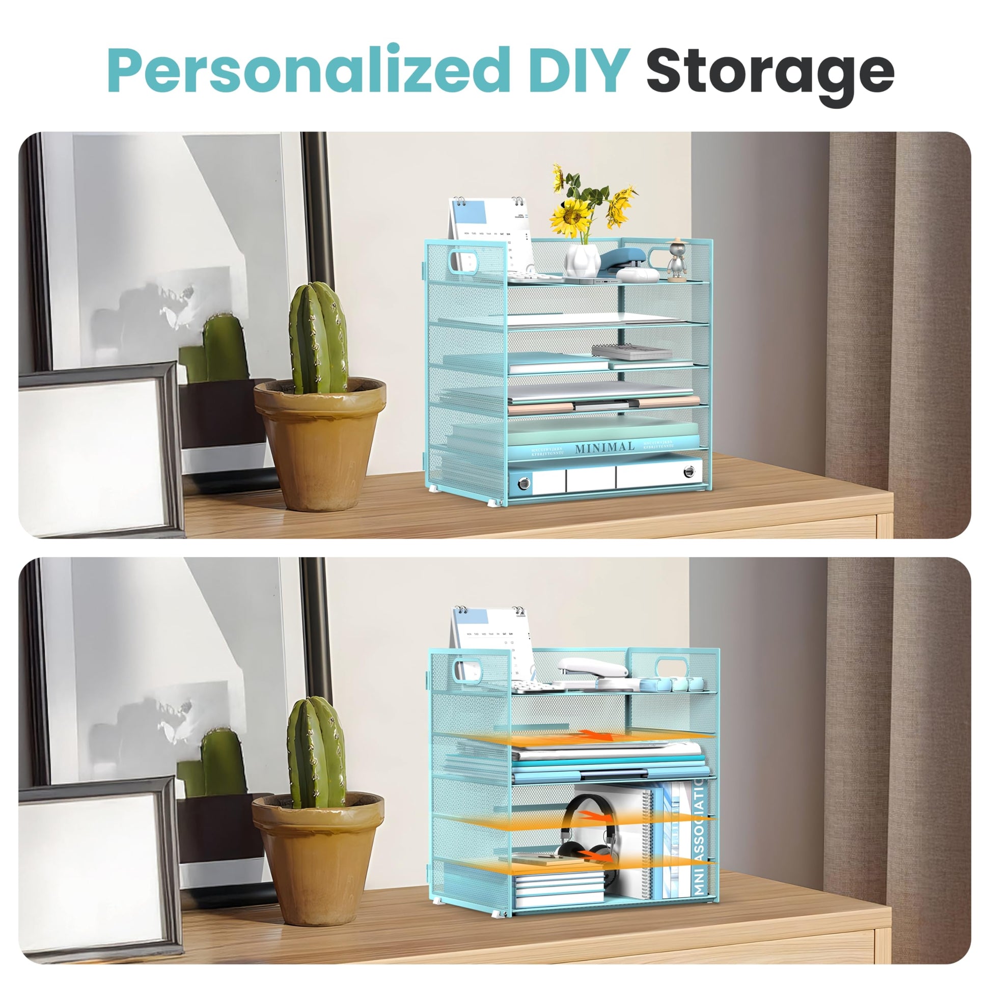 Daltack 6-Tier Paper Organizer for Desk with Handle, Blue