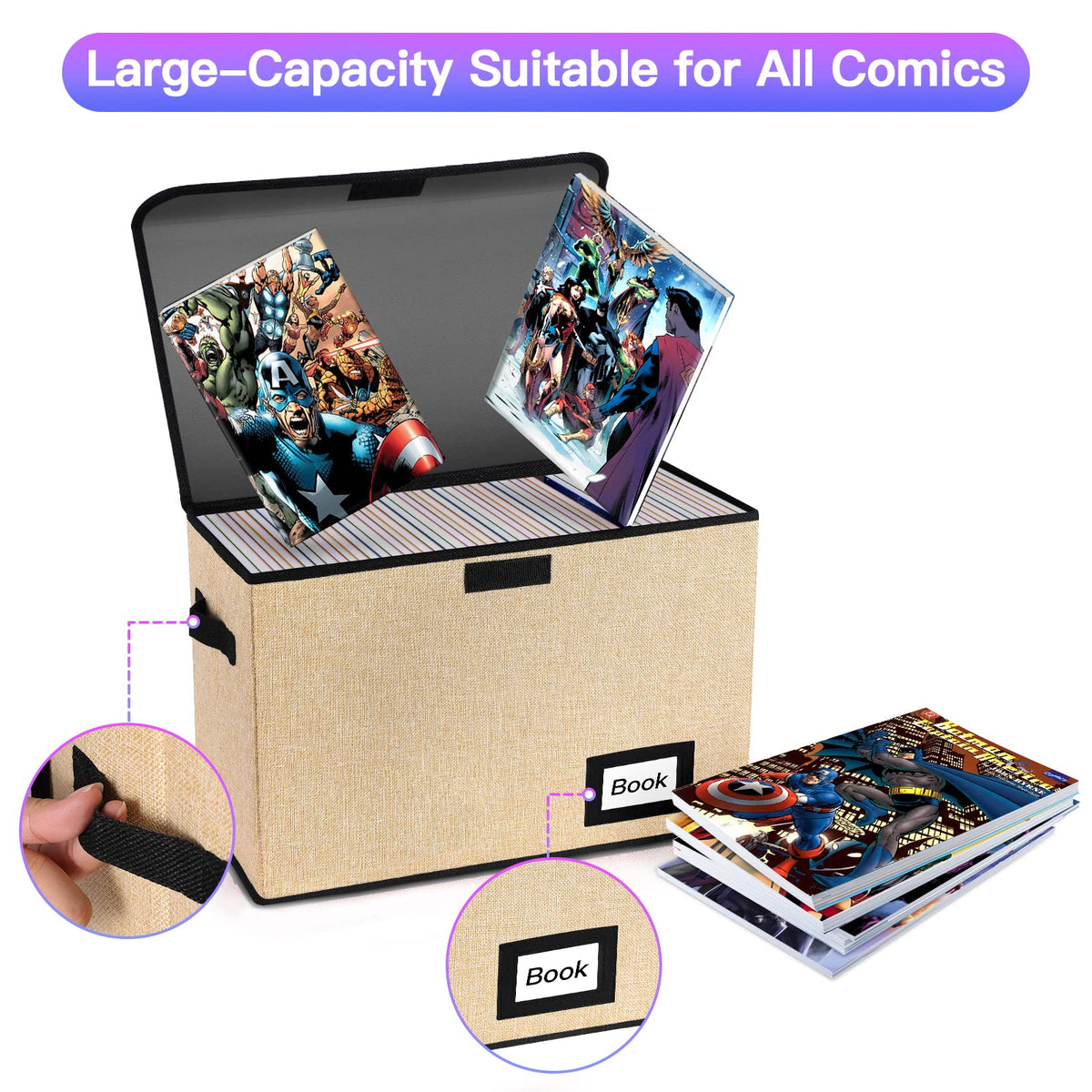 YNSZAS 5 Pack Comic Book Storage Boxes, 15.8" X 7.8" X 11.8", Collapsible Comic Short Box, Holds