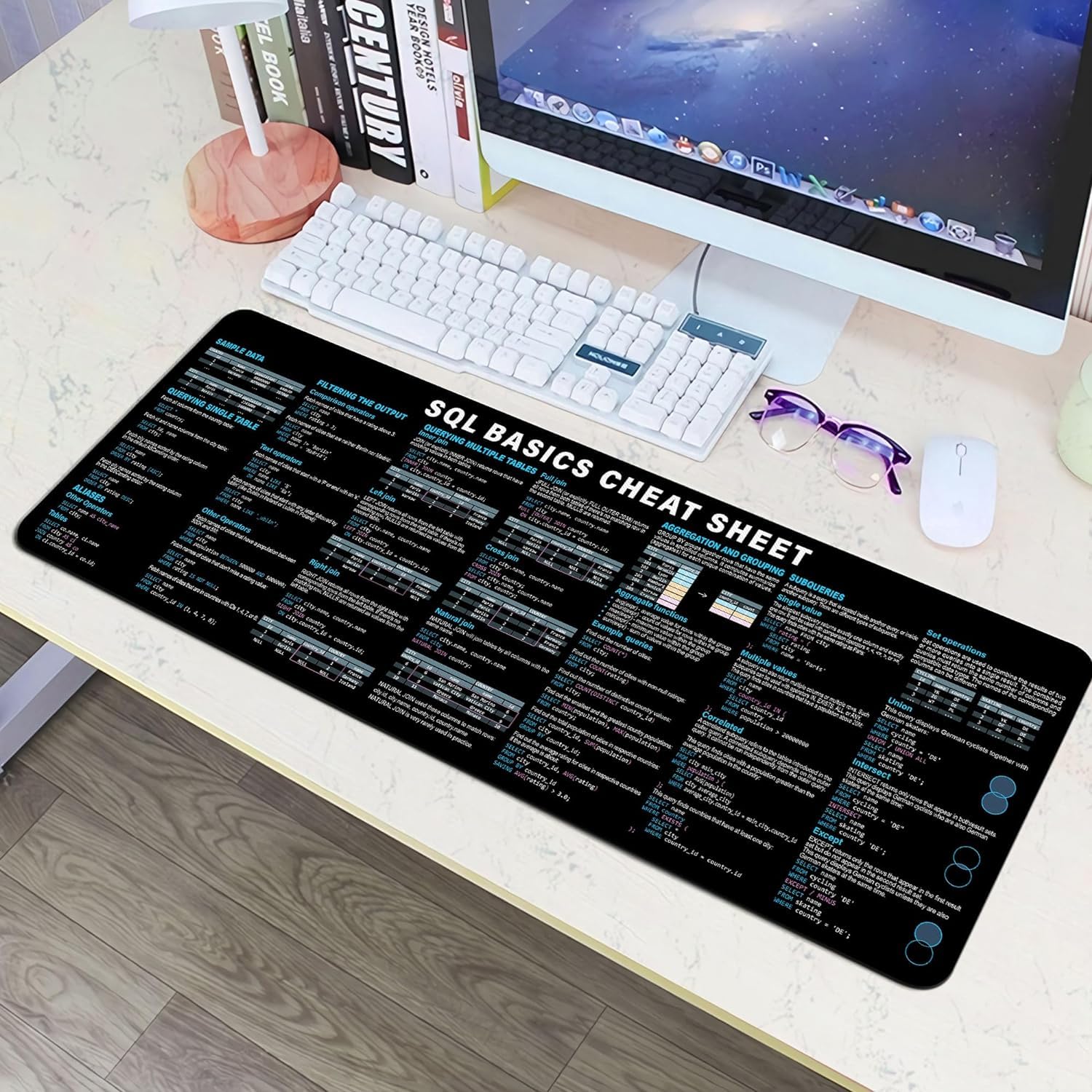 SQL Cheat Sheet Desk Mat for Database Administrators, Analysts, and Programmers, Quick Key, Large