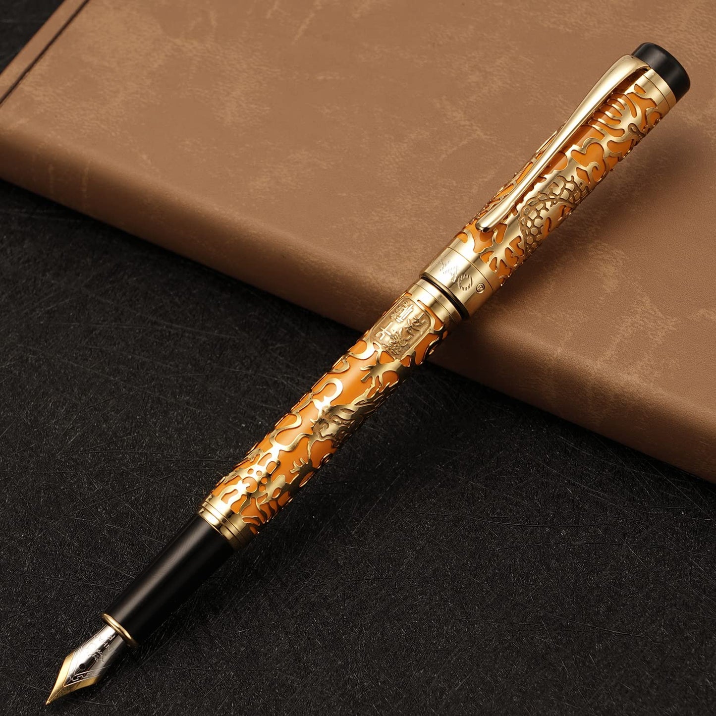 Vintage Jinhao 5000 Metal Fountain Pen Fine Nib 0.5mm Advanced Beautiful Dragon Texture Carving