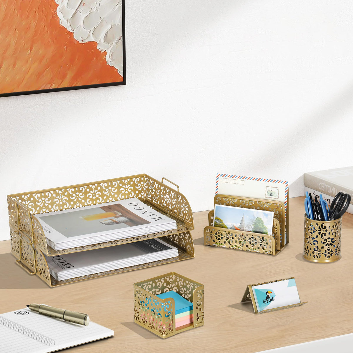 EasyPAG Desk Organizers and Accessories 5 Pieces Office Supplies Set - 2 Tier Paper Tray, Pencil