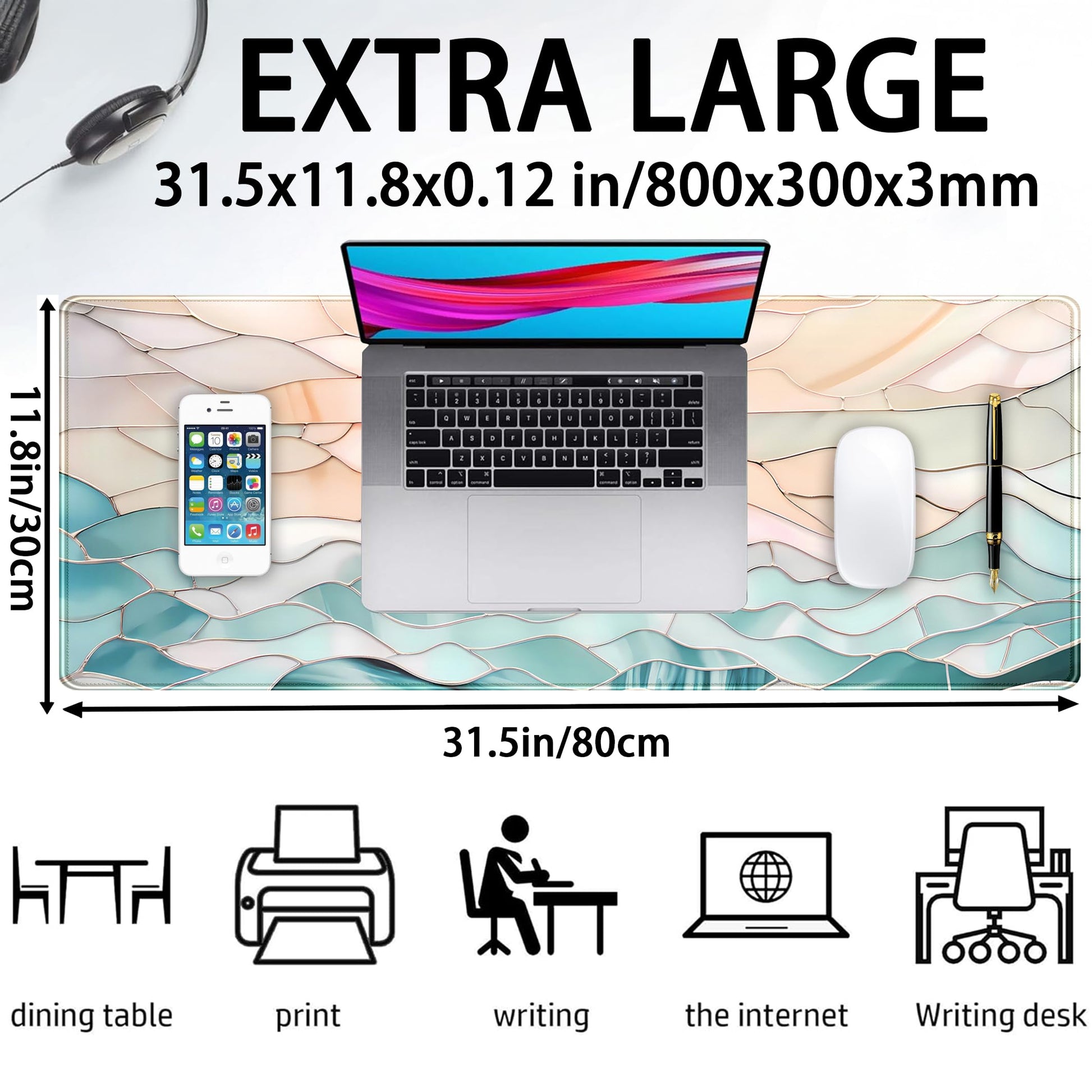 Modern Art Desk Mat Gaming Mouse Pad Stained Glass Computer Desk Pad, Large Laptop Keyboard Mat XL