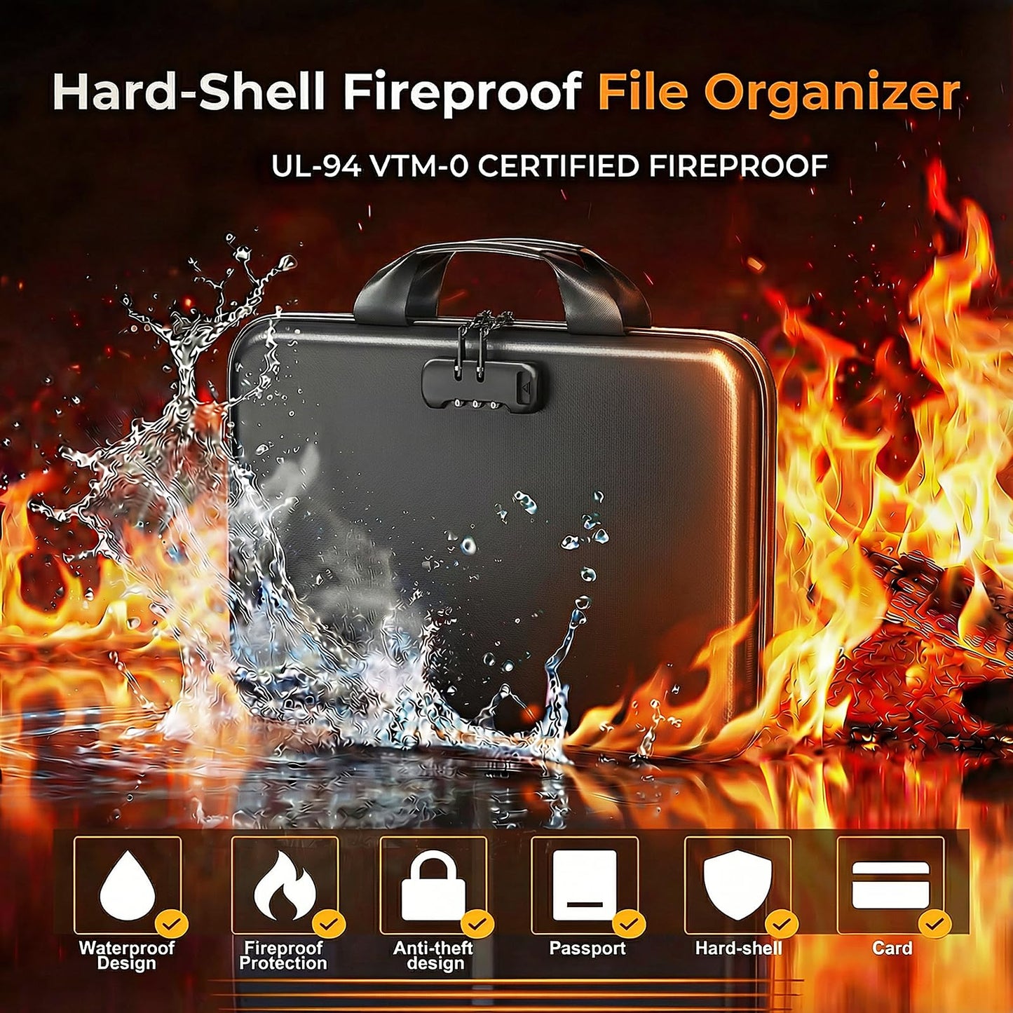 IPYIPY Fireproof Document Organizer with Lock, Semi-Rigid EVA Shell File Box with 13-Pocket
