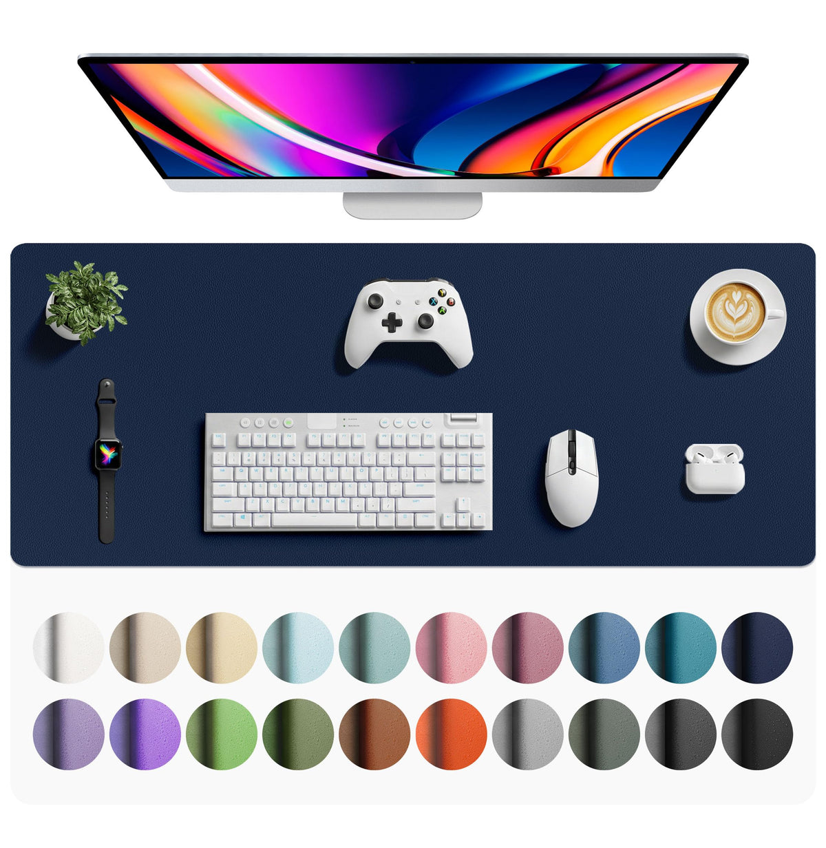 Aothia Faux Leather Desk Mat - Large Mouse Pad, Non-Slip PU Leather Blotter, Waterproof Writing