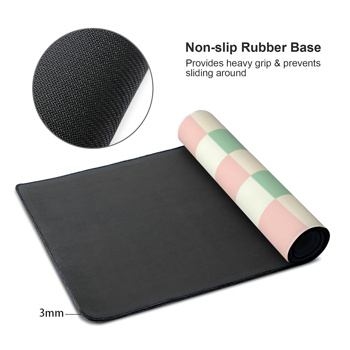 Cute Aesthetic Checkered Gaming Mouse Pad, Pastel Boho Desk Mat with Anti-Slip Base & Stitched