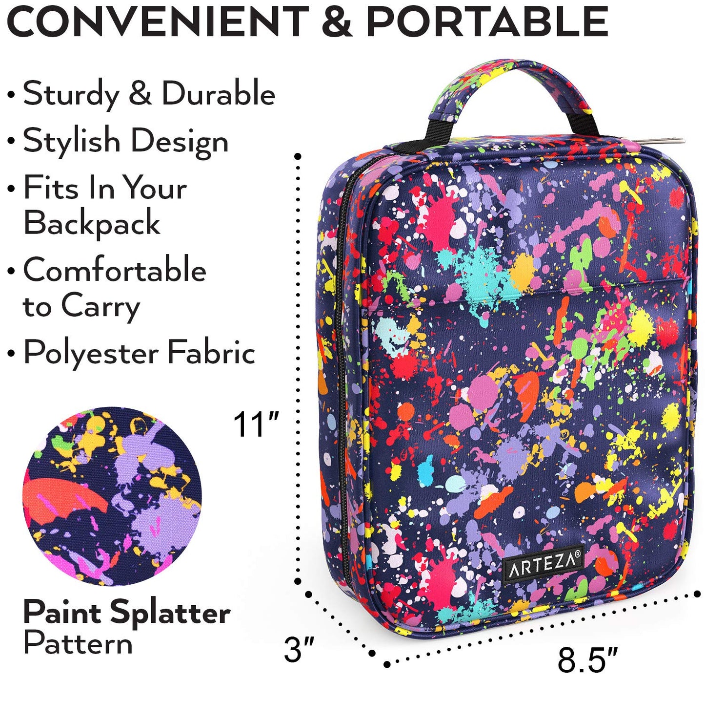 Arteza Pencil Case Organizer, 64 Elastic Slots, Paint Splatter Pattern, Large Capacity, Holds Up to