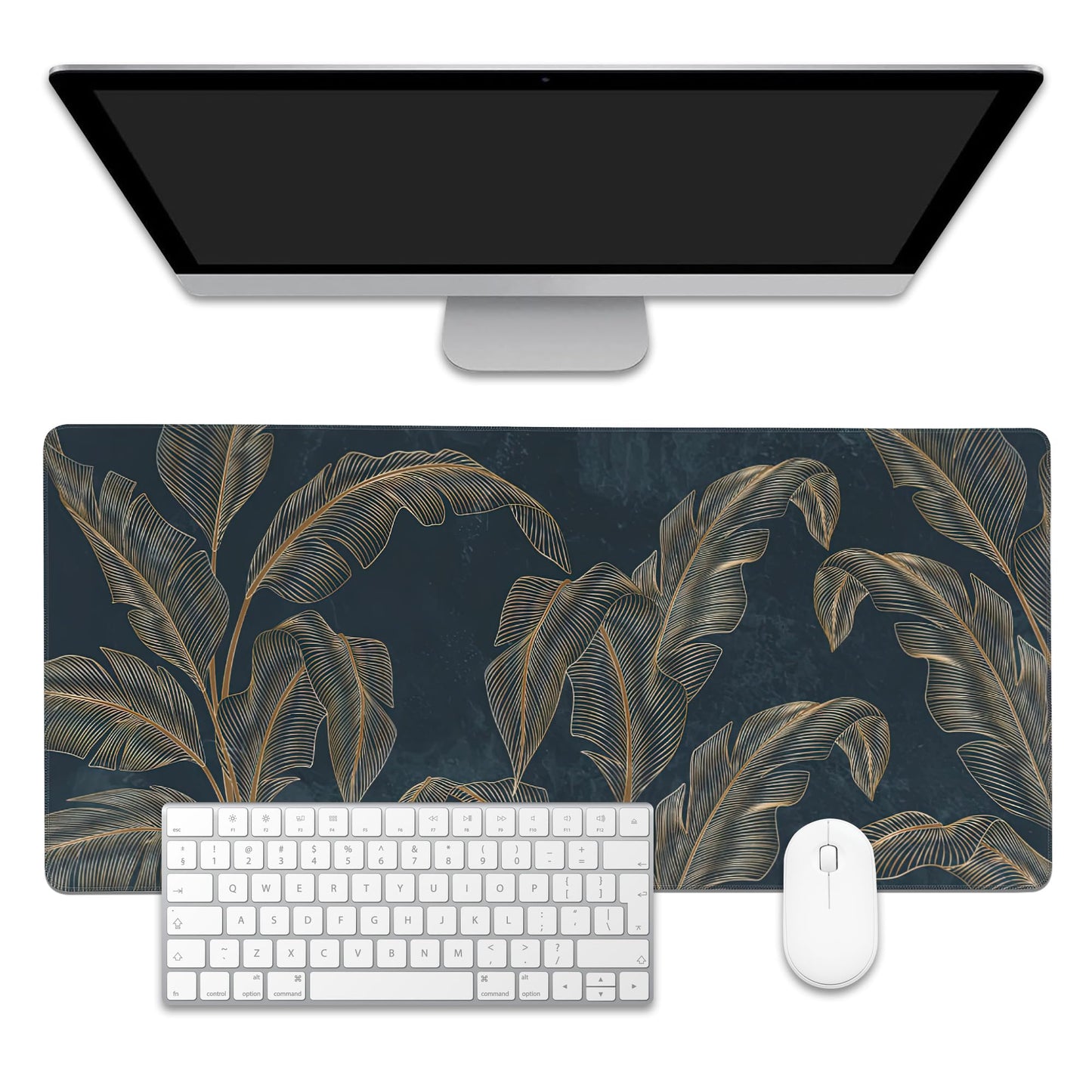 EOBKLAX Mouse Pad,Abstract Golden Art Line Style Desk Mat for Desktop,Desk Pad with Non-Slip Base