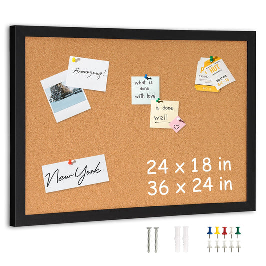 DOLLAR BOSS Cork Board for Wall 24"x18", Black Wood Framed Bulletin Board