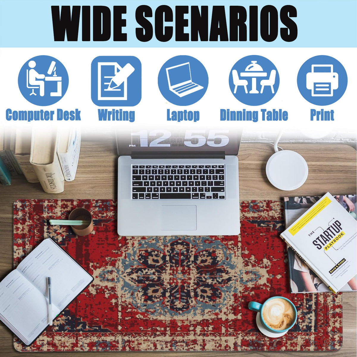 Desk Mat,Boho Carpet Style Large Gaming Mouse Pad for Desk XXL,Bohemian Rug Desk Pad,Extended Big