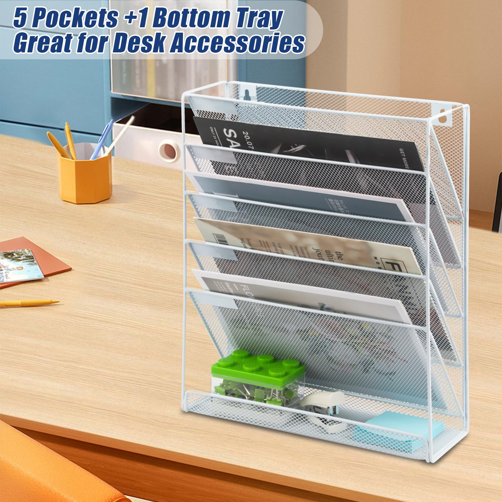 EASEPRES Desk File Organizer Mesh 6-Tier, Hanging Wall Mount Document Organization Stand, Desktop