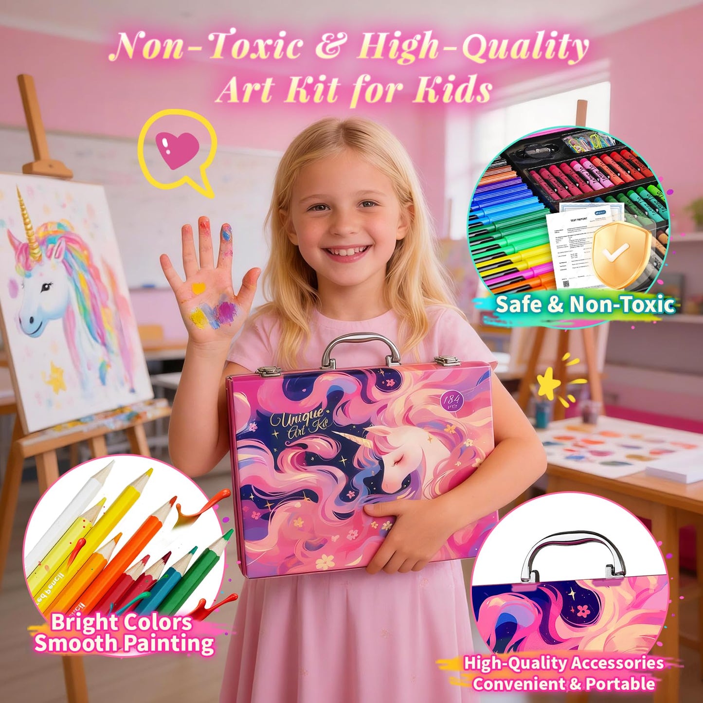 Cokiki Art Supplies for Kids 6-12, 184 Piece Unicorn Drawing Art Kit