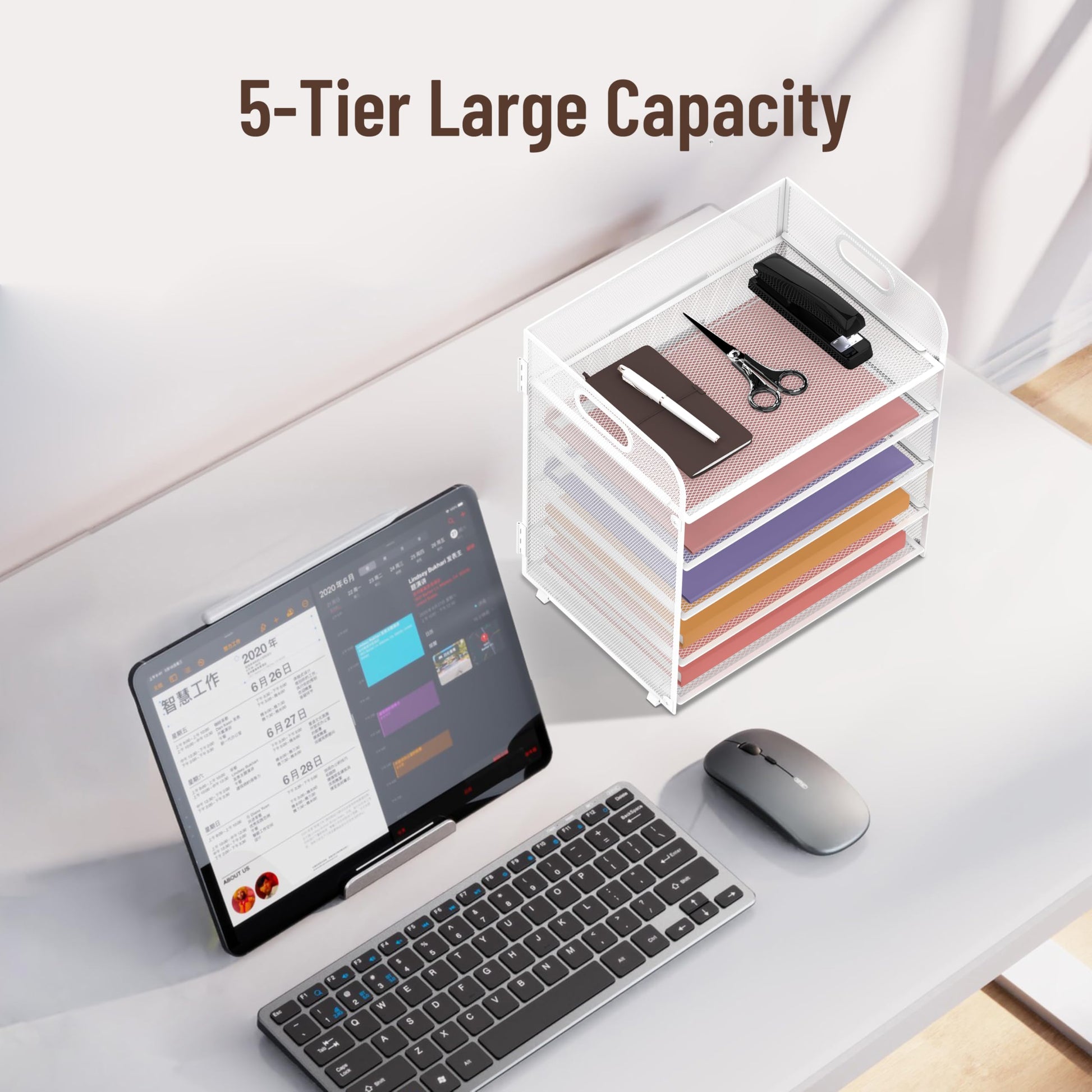 Supeasy 5 Trays Paper Organizer Letter Tray with Handle-Mesh Desk File Holders, Paper Sorter Desk