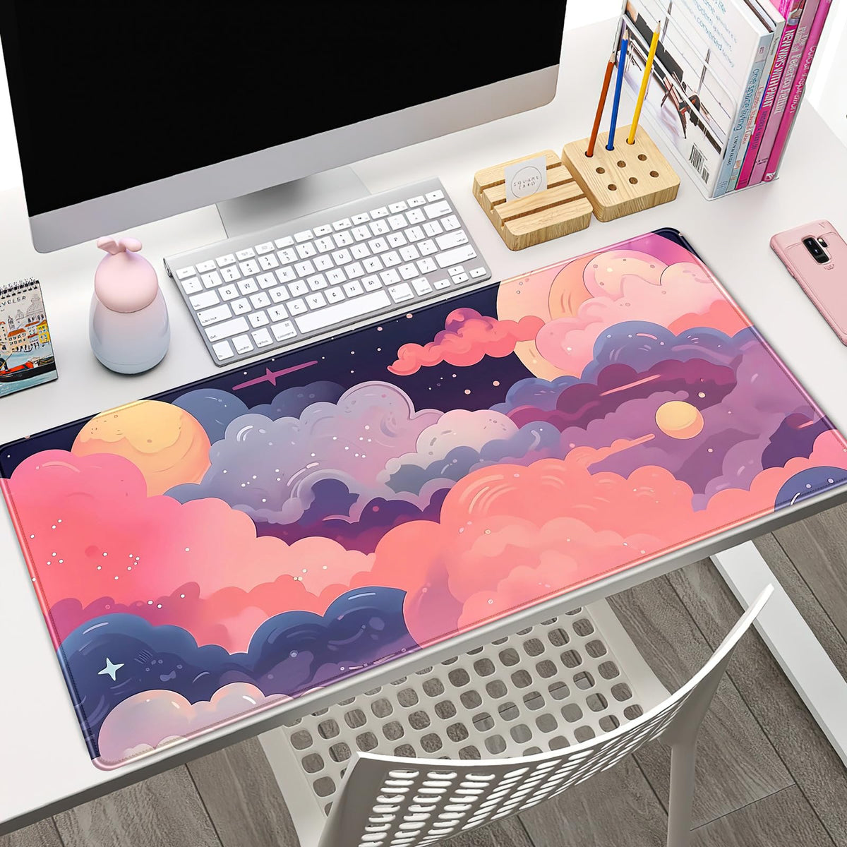 Cute Desk Mat Kawaii Pink Purple Desk Pad Keyboard Mouse Pad Large