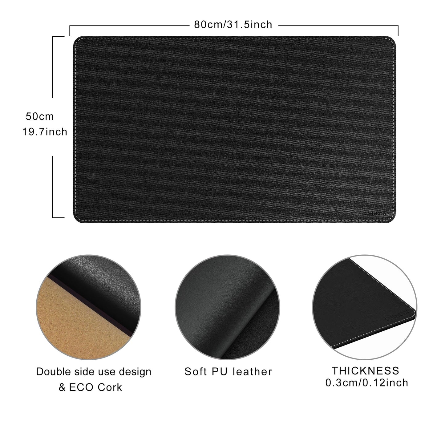 Chihein 32" x 20" Desk Mat with Cork & PU Leather, Dual Sided Desk Pad, Waterproof Computer Desk