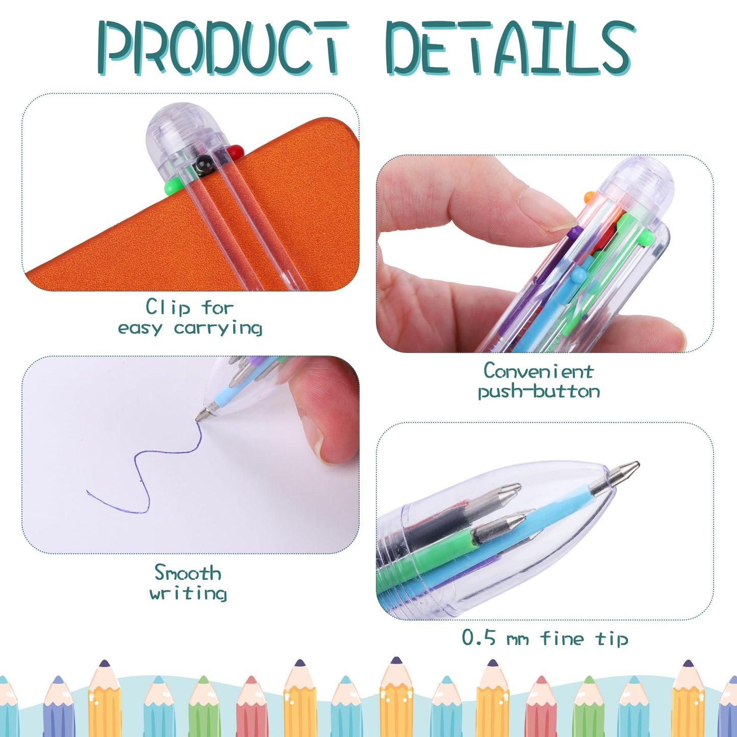 Aodaer 48 Pieces Multicolor Ballpoint Pens 0.5 mm 6 Colors Transparent Barrel Ballpoint Pen 6-in-1