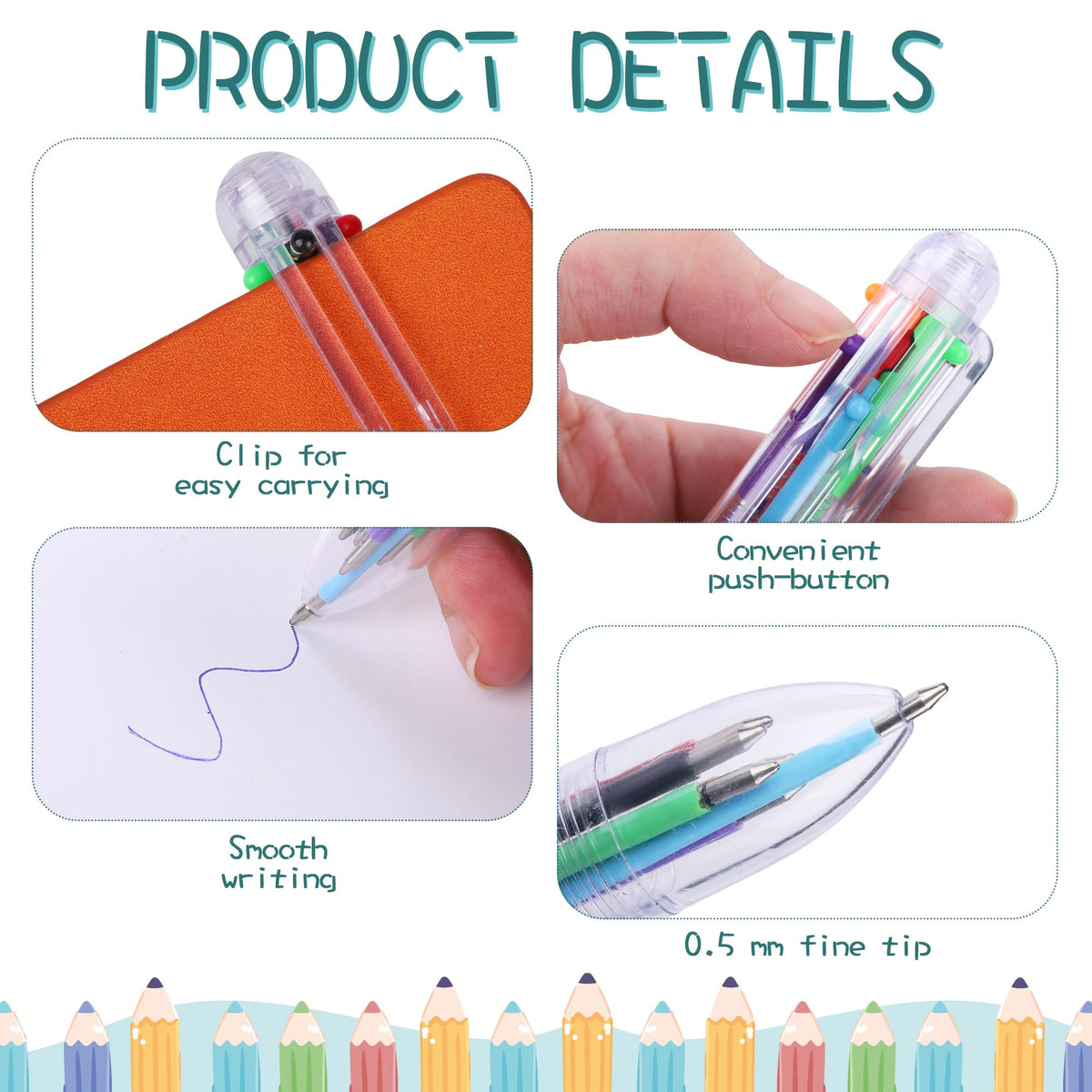 Aodaer 96 Pieces Multicolor Ballpoint Pens, 0.5 mm 6 Colors Transparent Barrel Ballpoint Pen