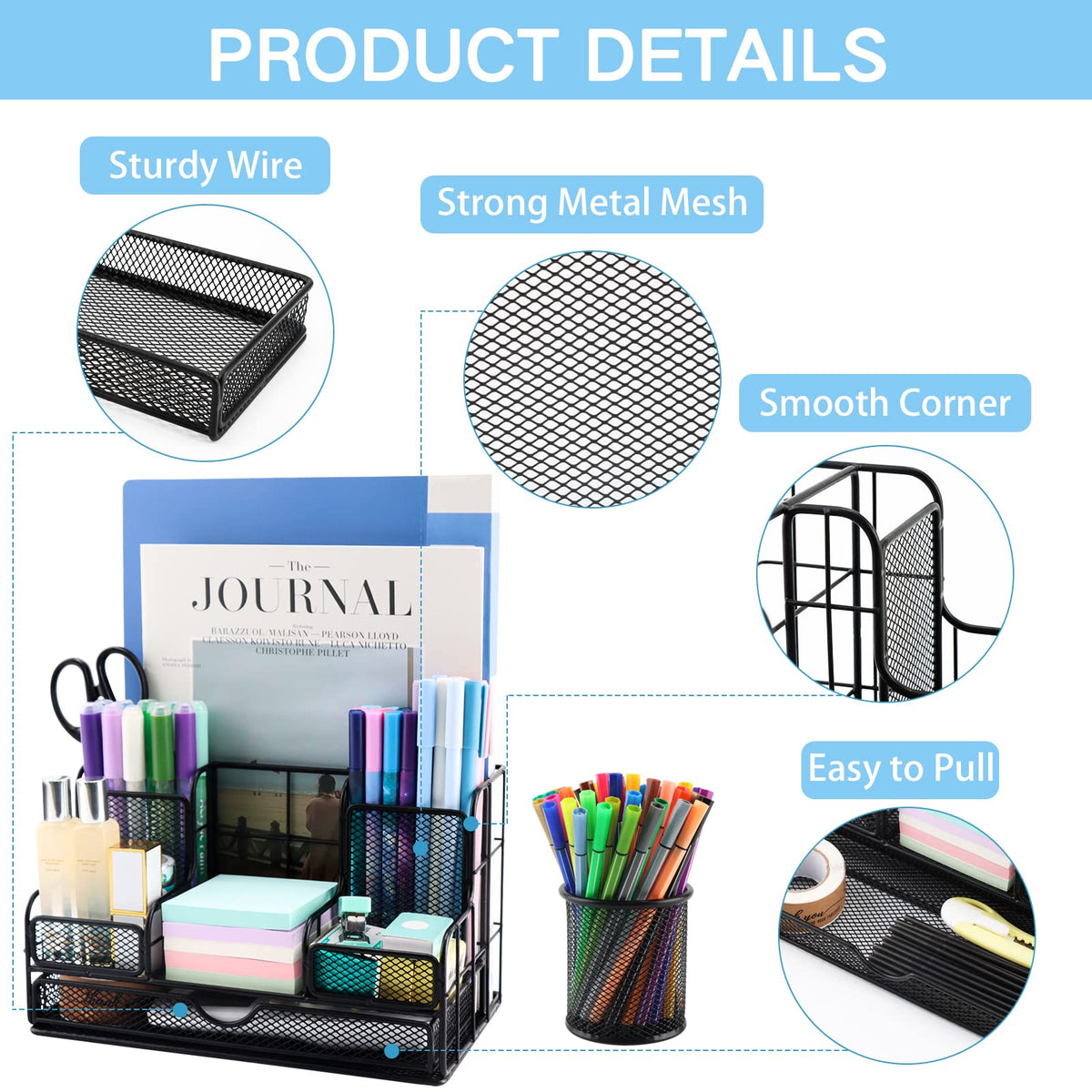 BCCICE Desk Organizers Caddy and Accessories with 7 Compartments + Pen Holder / 72 Clips Set