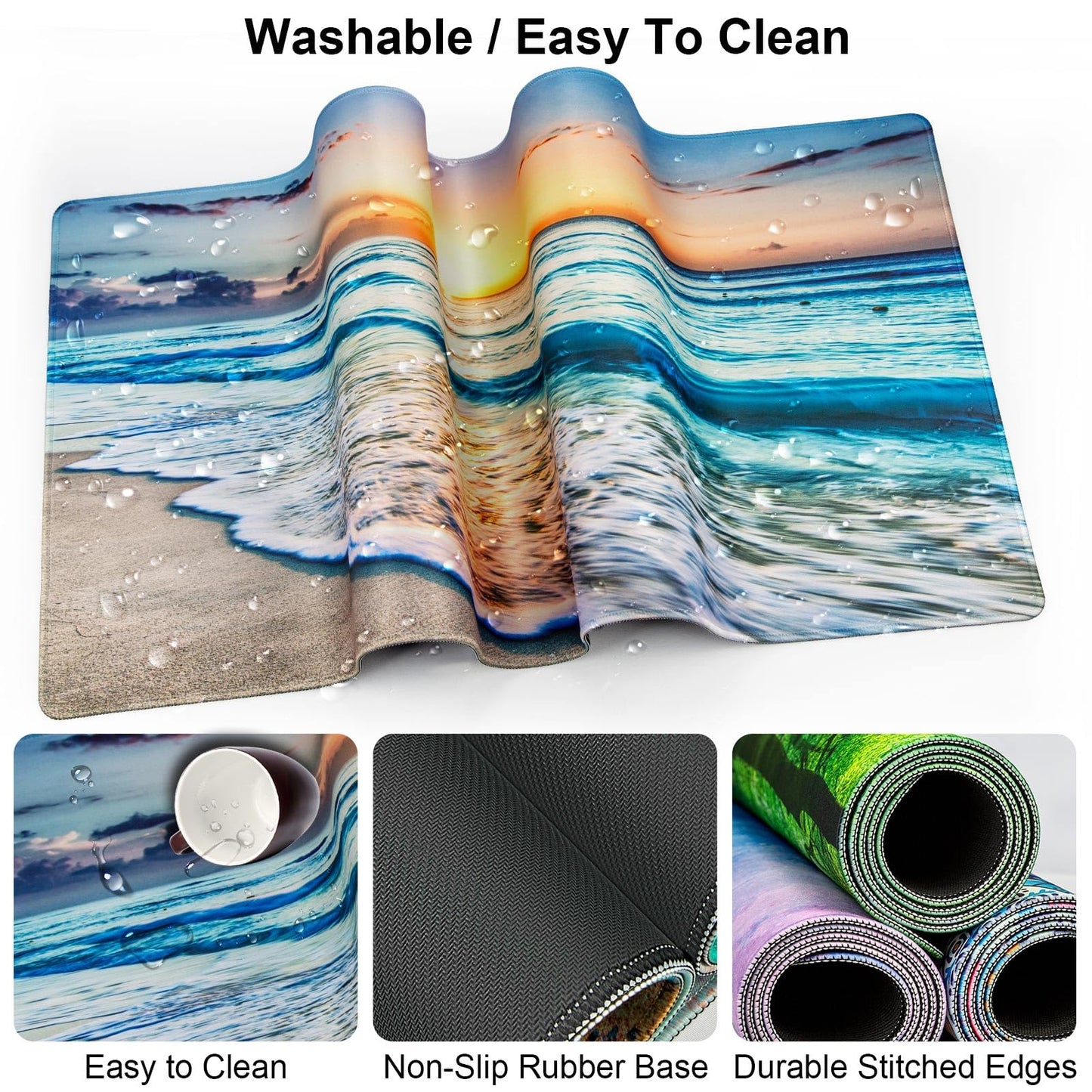 4 in 1 Mouse Pad and Keyboard Wrist Rest,Large Desk Mat,Coaster Set-Beach