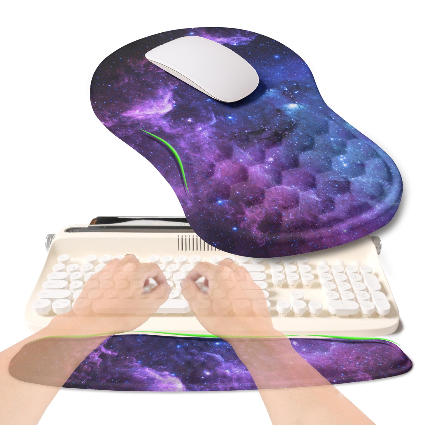 KUOSGM 2-in-1 Ergonomic Set, Wave Rise Keyboard Wrist Rest and Massage Bulge Slope Mouse Pad Wrist