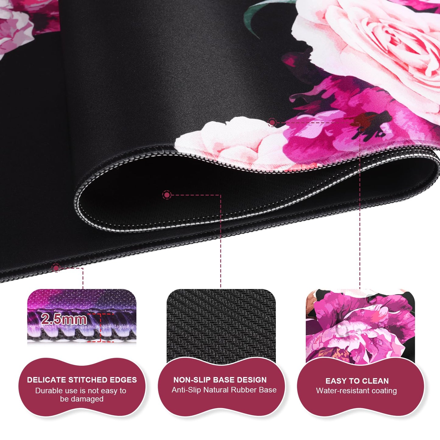 iLeadon Mouse Pad Set, Peony Flower Desk Mat for Keyboard and Mouse