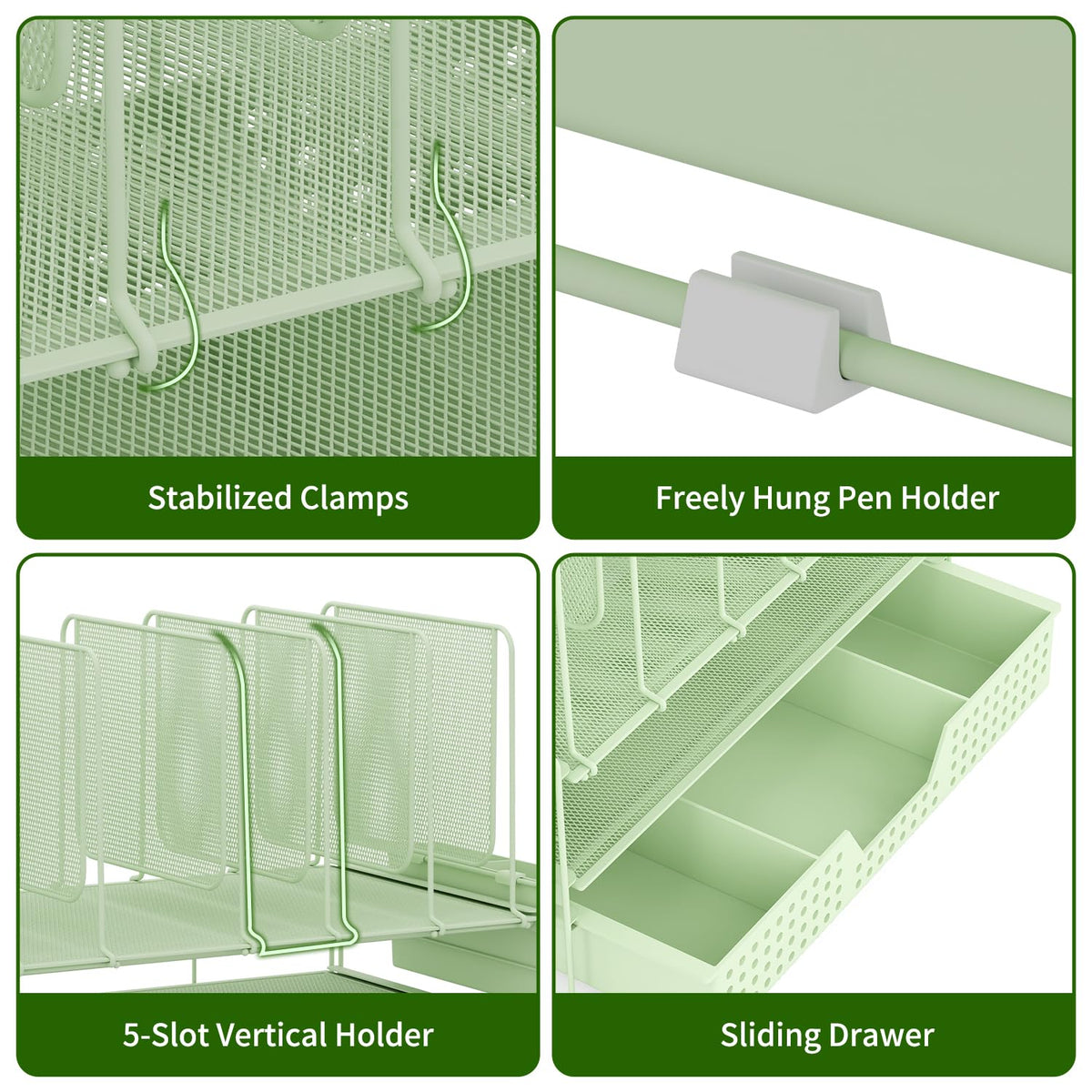 LEKETREE Green Desk Organizer, Office Organization with Vertical File Holder, File Organizer with