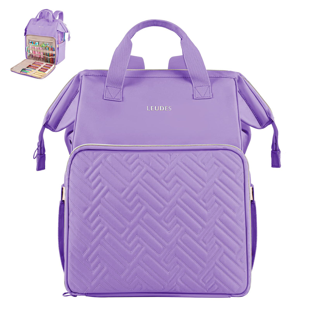 Leudes Crochet Bag Backpack for Yarn Storage Tote Travel Large Knitting Bag