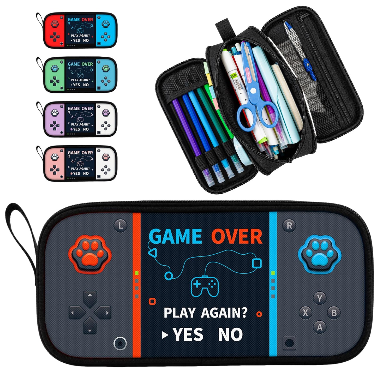 Easozoom Game Controller Pencil Case for Boys Kids Teens, Large Capacity Pencil Pouch with 3