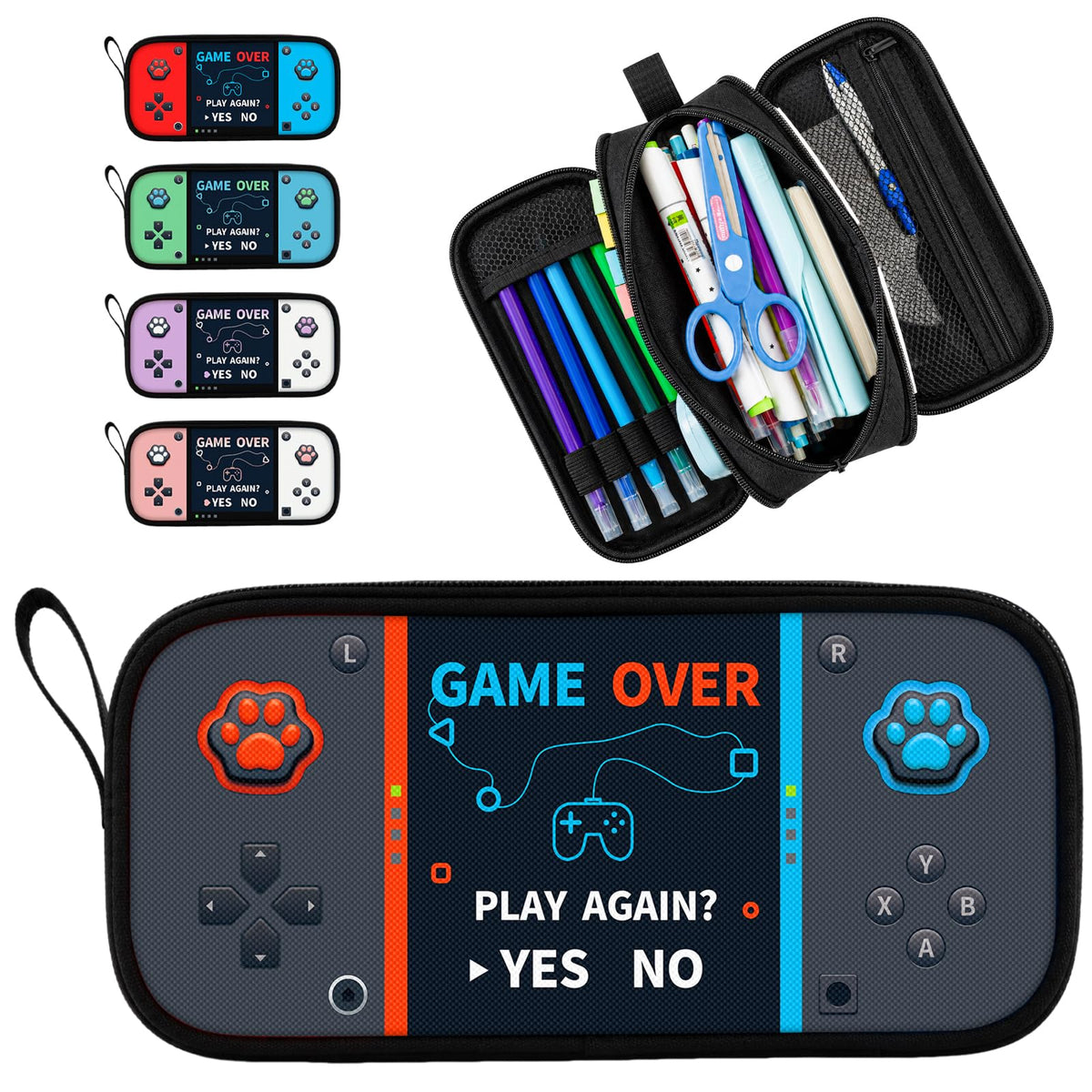 Easozoom Game Controller Pencil Case for Boys Kids Teens, Large Capacity Pencil Pouch with 3