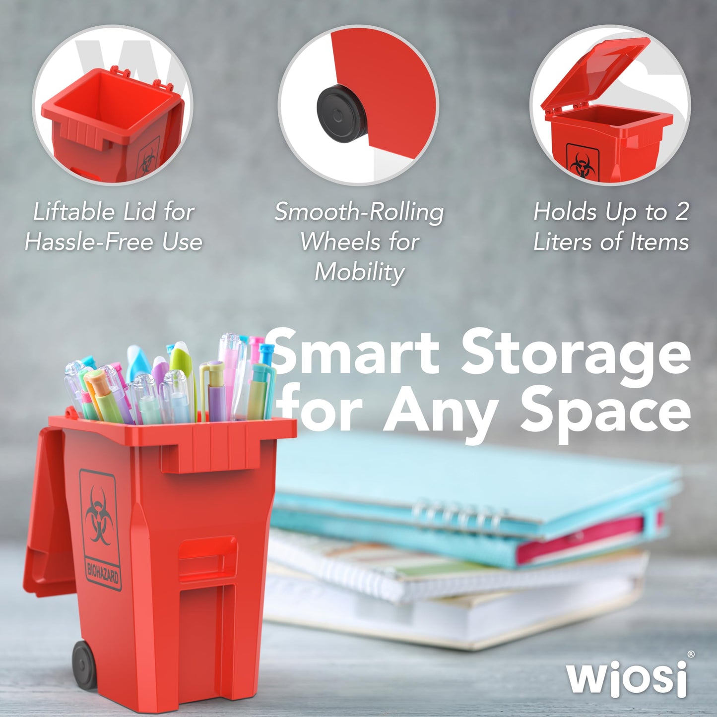 Wiosi Mini Trash Can Pencil Holder for Desks, Red/Yellow