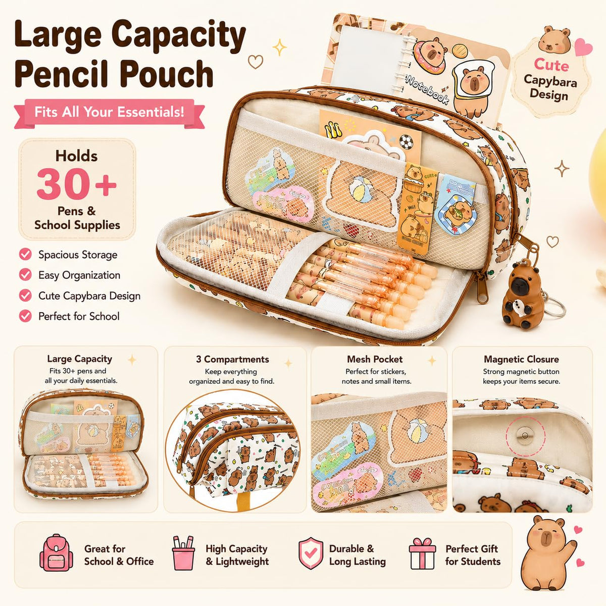 Capybara School Supplies for Kids,30PCS Cute Stationary Set for Girls