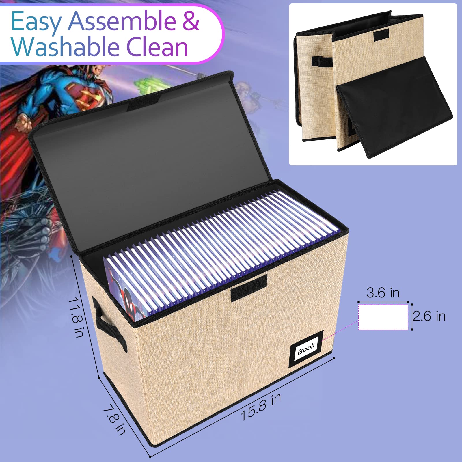 YNSZAS 5 Pack Comic Book Storage Boxes, 15.8" X 7.8" X 11.8", Collapsible Comic Short Box, Holds