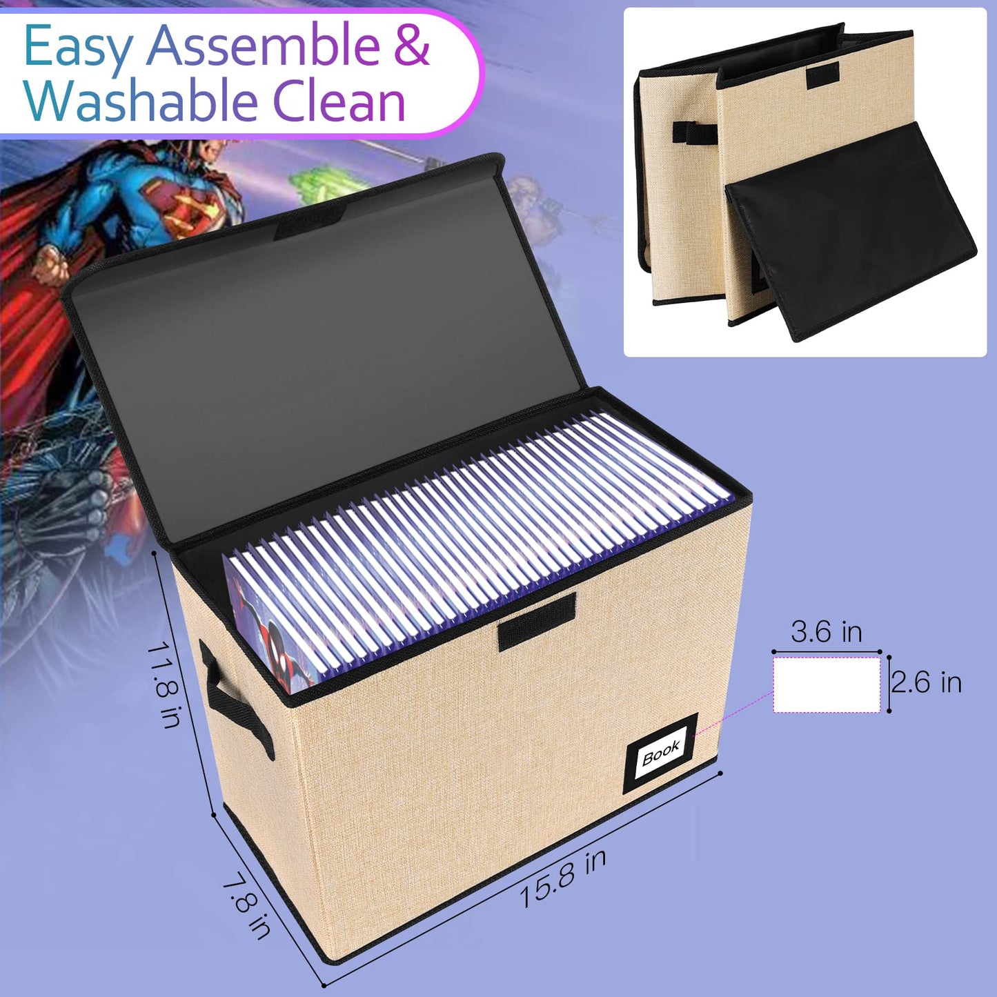 YNSZAS 2 Pack Comic Book Storage Box, Protector Organizer, 15.8" X 7.8" X 11.8", Collapsible Short