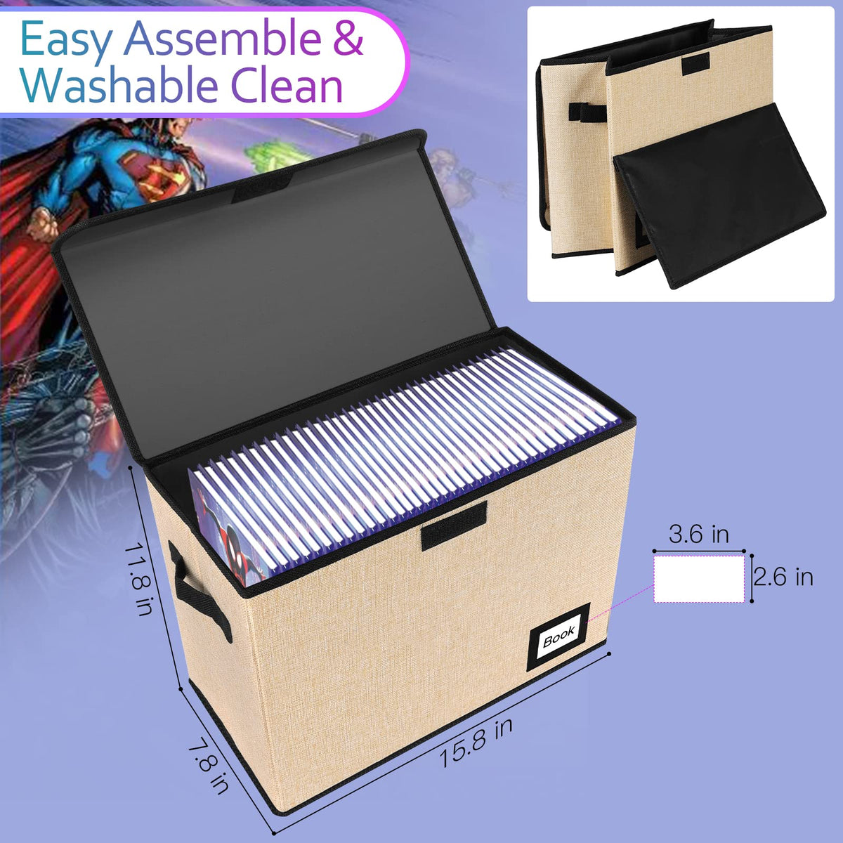 YNSZAS 2 Pack Comic Book Storage Box, Protector Organizer, 15.8" X 7.8" X 11.8", Collapsible Short