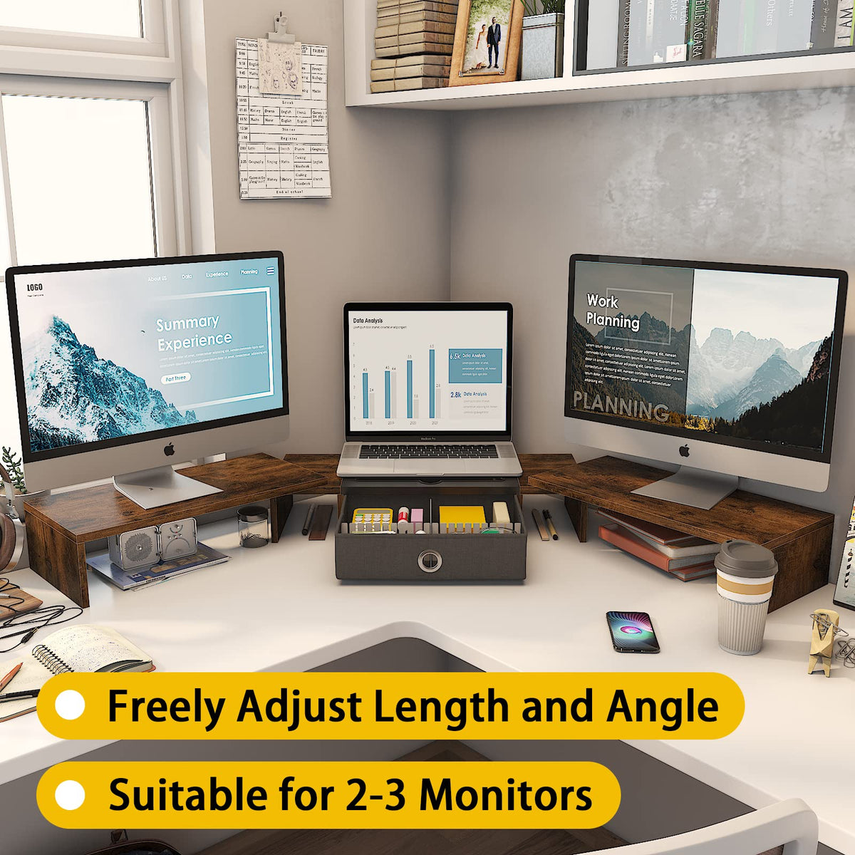 WESTREE Triple Dual Monitor Stand Riser with Drawer,Extra Large Adjustable for 2~3 Monitors,Solt