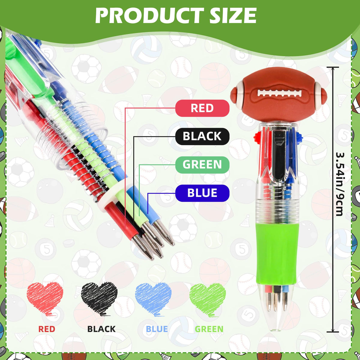 LiYiQ 25Pcs Sports Party Favors Multicolor Pen in One Cartoon Cute Fun 4-in-1 Cute Pens Bulk Kawaii
