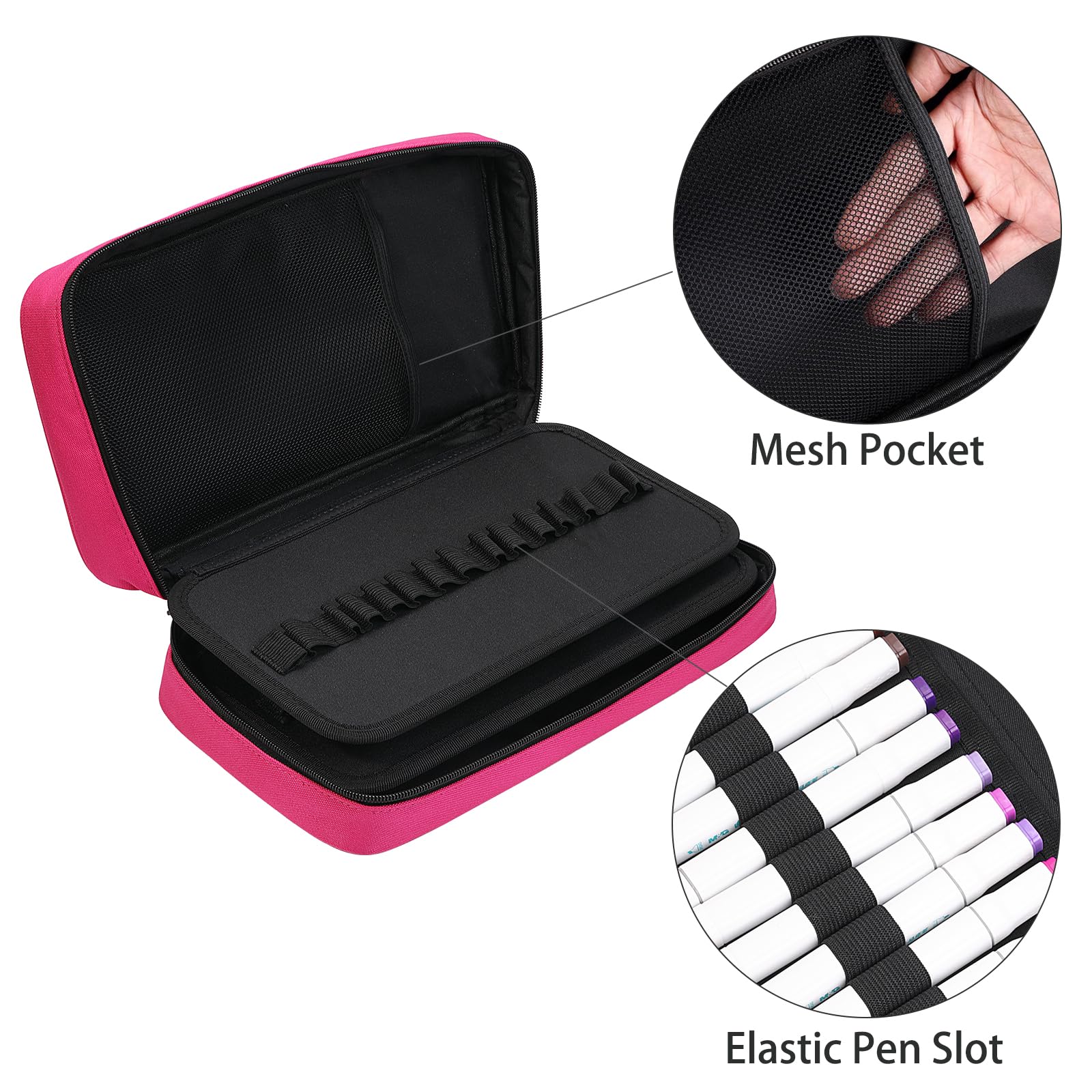 BOMKEE 60 Slots Marker Organizer Case, Large Pencil Pouch for 60 Markers Big Capacity Pen Holder