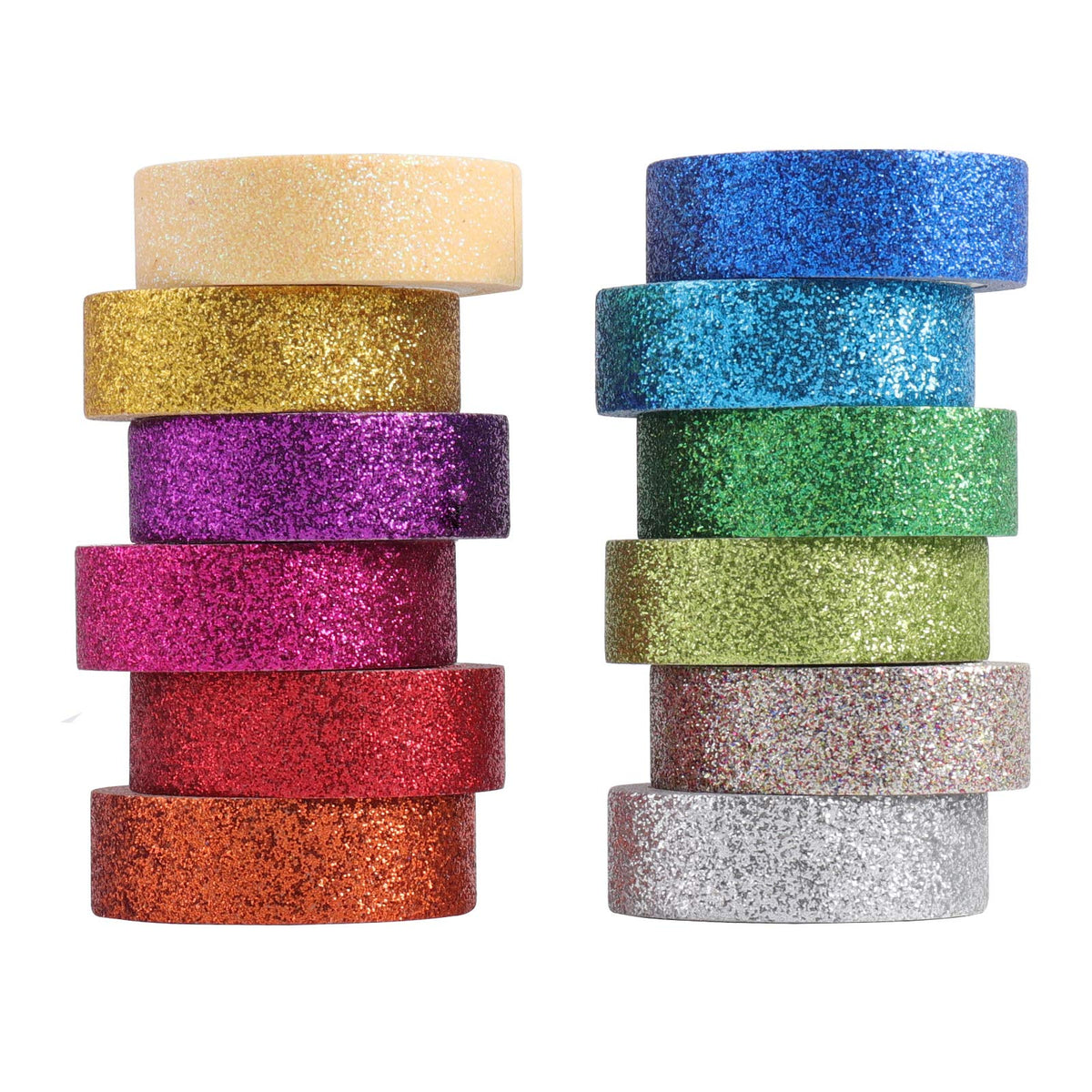 Tesuivra DIY Glitter Washi Tape Set - 12 Rolls Colored Masking Tape, Sparkle Decorative Tape for