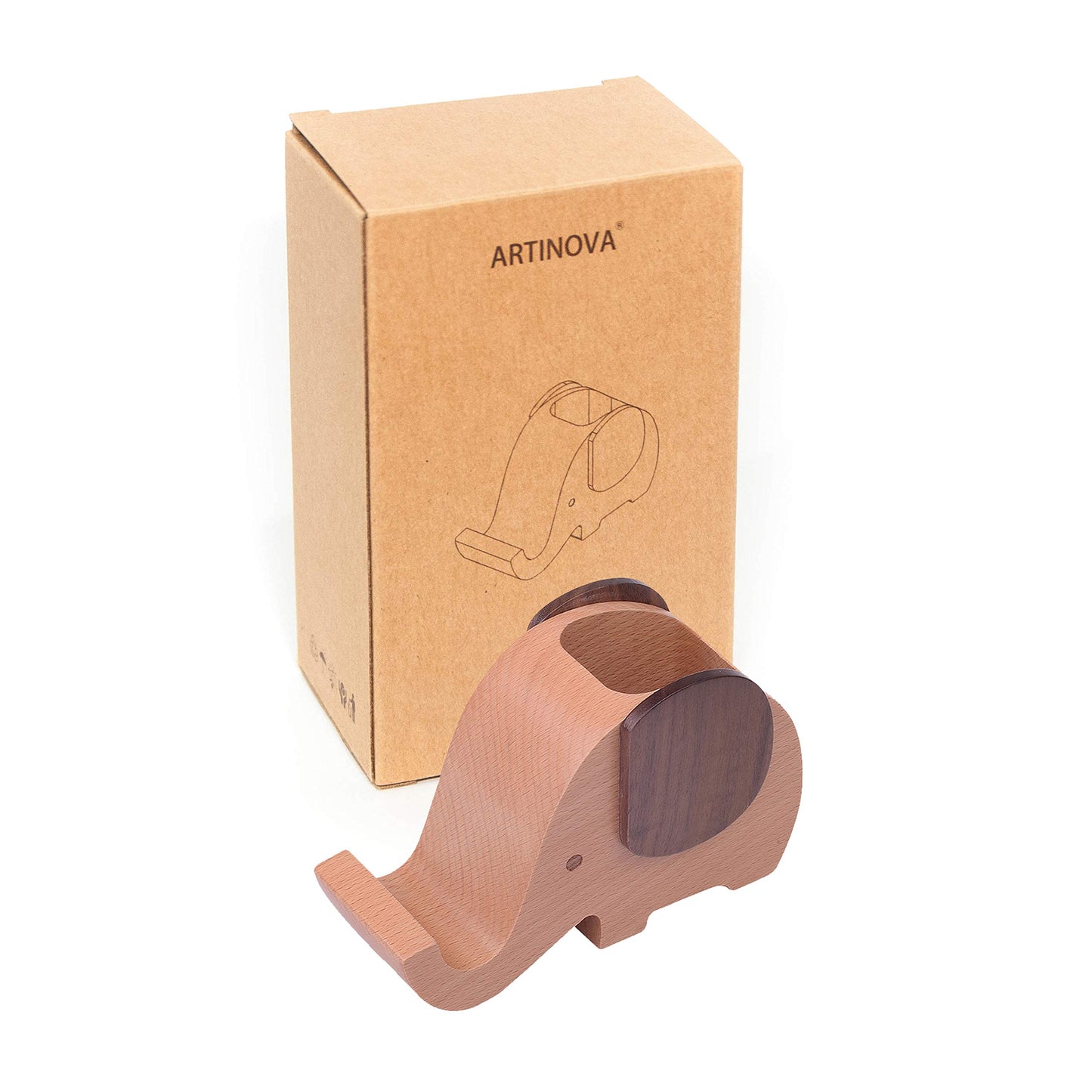 Artinova Elephant Wooden Pen Cup Pencil Holder for Desk Decor Desk Organizer with Cell Phone Stand