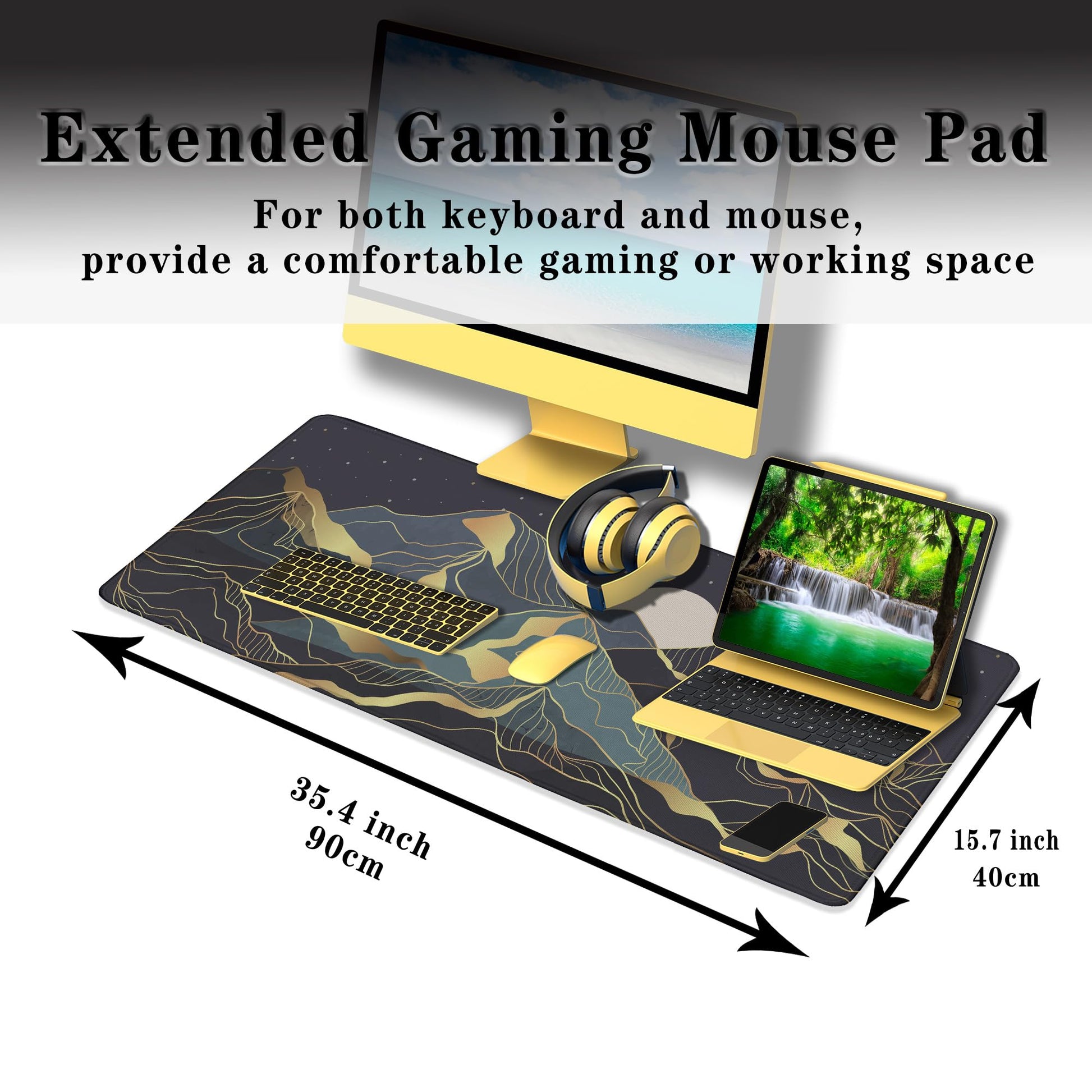 Samgula Extra Large Mouse Pad Golden Desktop Pad Keyboard Mouse Pads Desktop Mats Big Gaming
