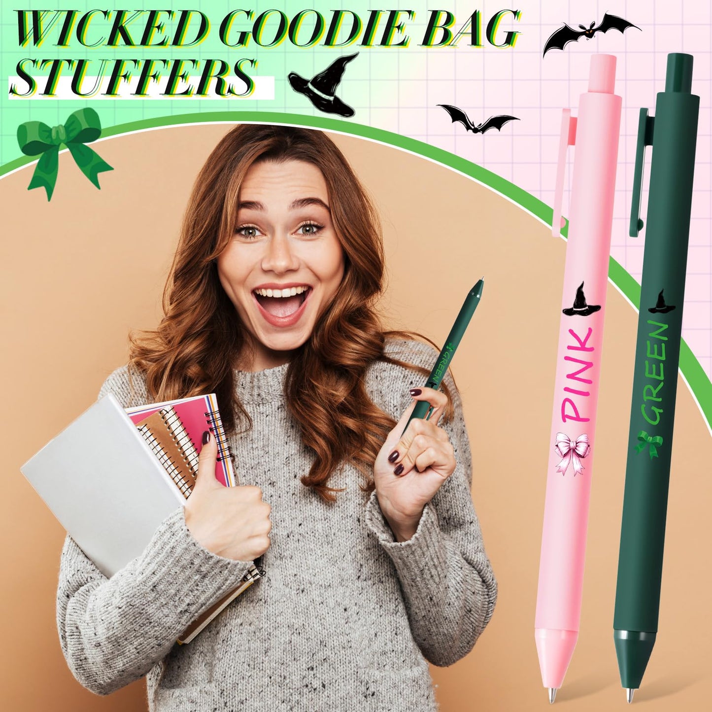 Crtiin 50 Pcs Inspirational Pens Bulk Soft Color, Halloween