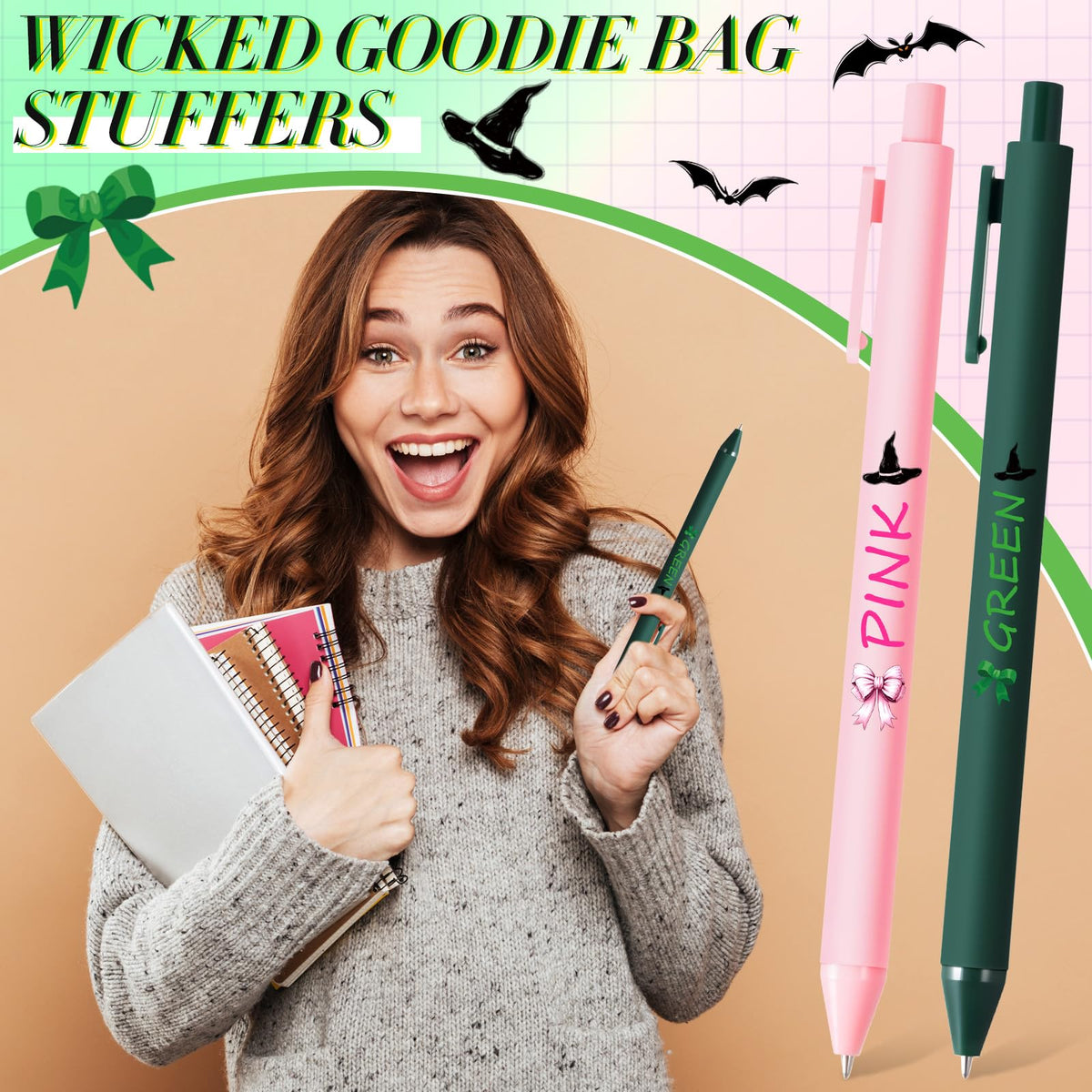 Crtiin 50 Pcs Inspirational Pens Bulk Soft Color, Halloween