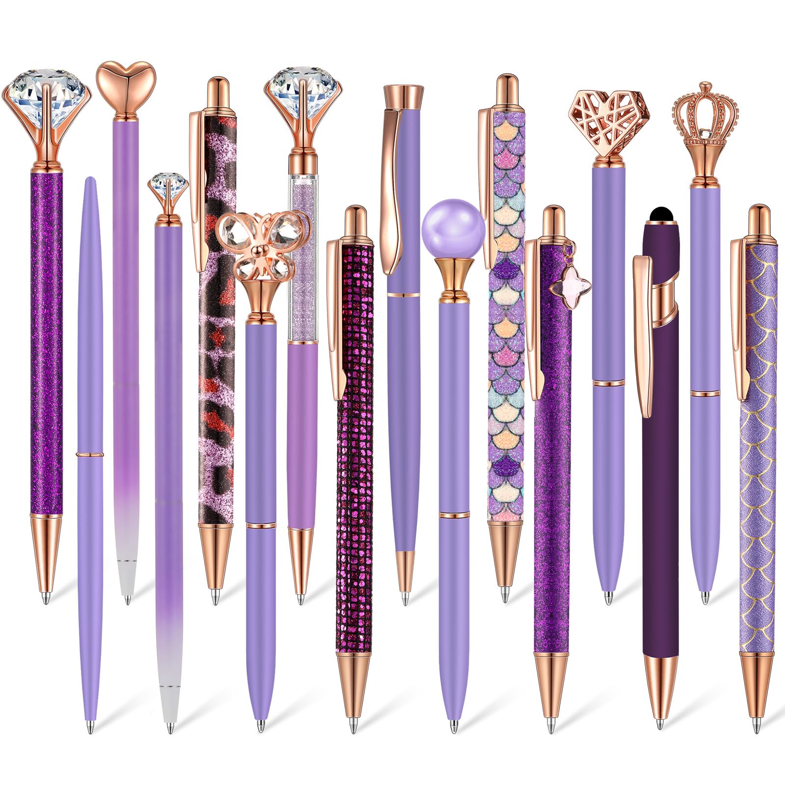 Colarr 16 Pcs Crystal Diamond Glitter Pens Fancy Ballpoint,Purple