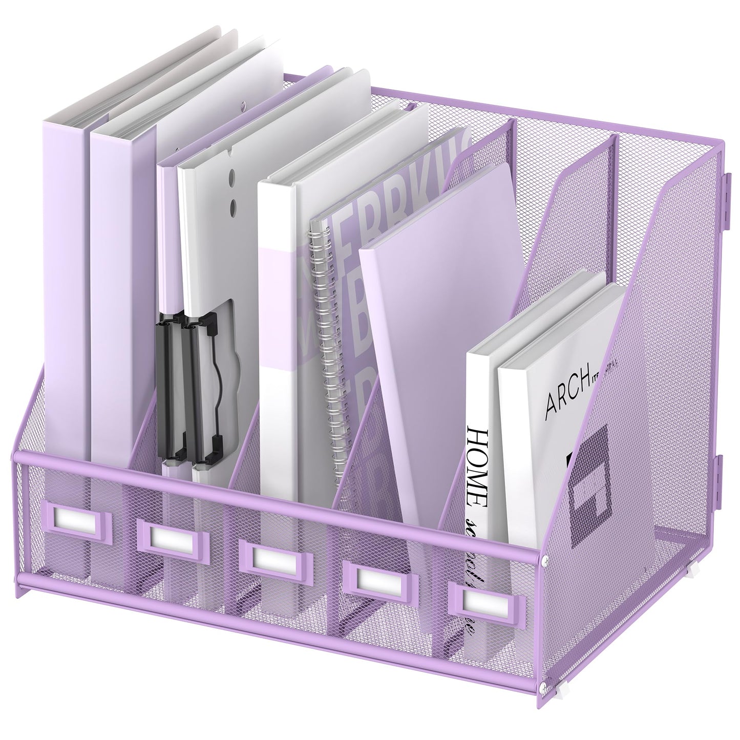 SUPEASY Desk Organizers Metal Desk Magazine File Holder with 5 Vertical Compartments Rack File