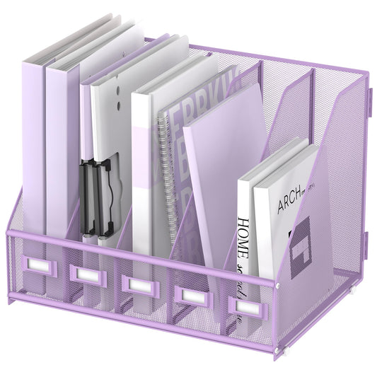 SUPEASY Desk Organizers Metal Desk Magazine File Holder with 5 Vertical Compartments Rack File