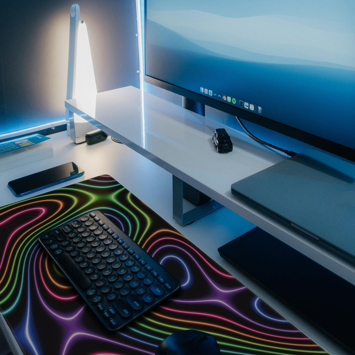 Desk Mat, Colorful Neon Topographic Contour Map Extended Gaming Mouse Pad Large, 31.5"x11.8" Big